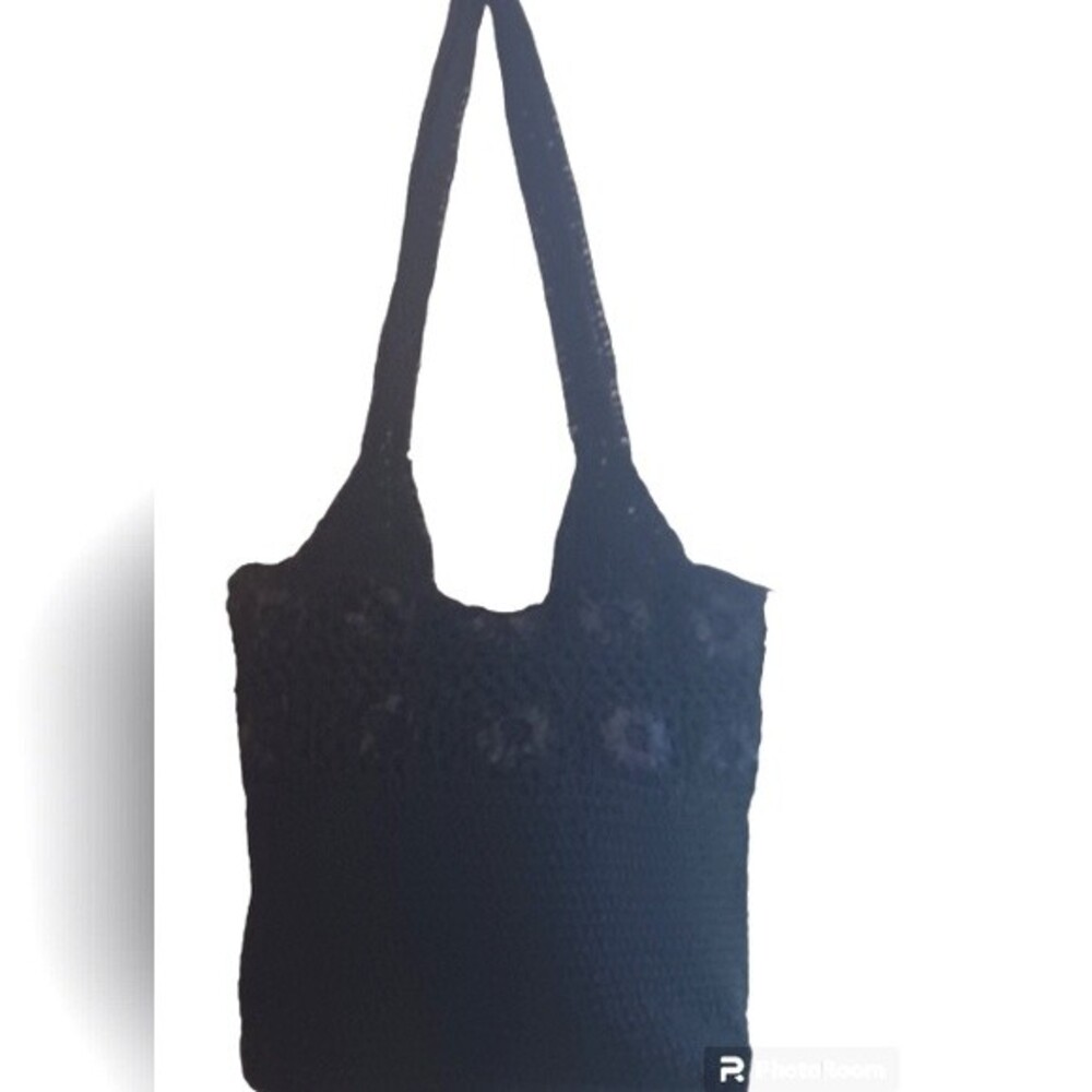 Vintage Black Crochet Pattern Two Handle Shoulder Bag - Picture 3 of 8
